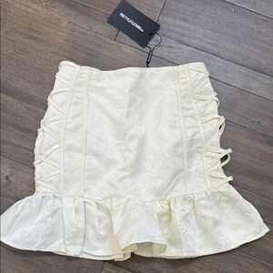 PrettyLittleThing Cream Textured Skirt with Ruffle Hem